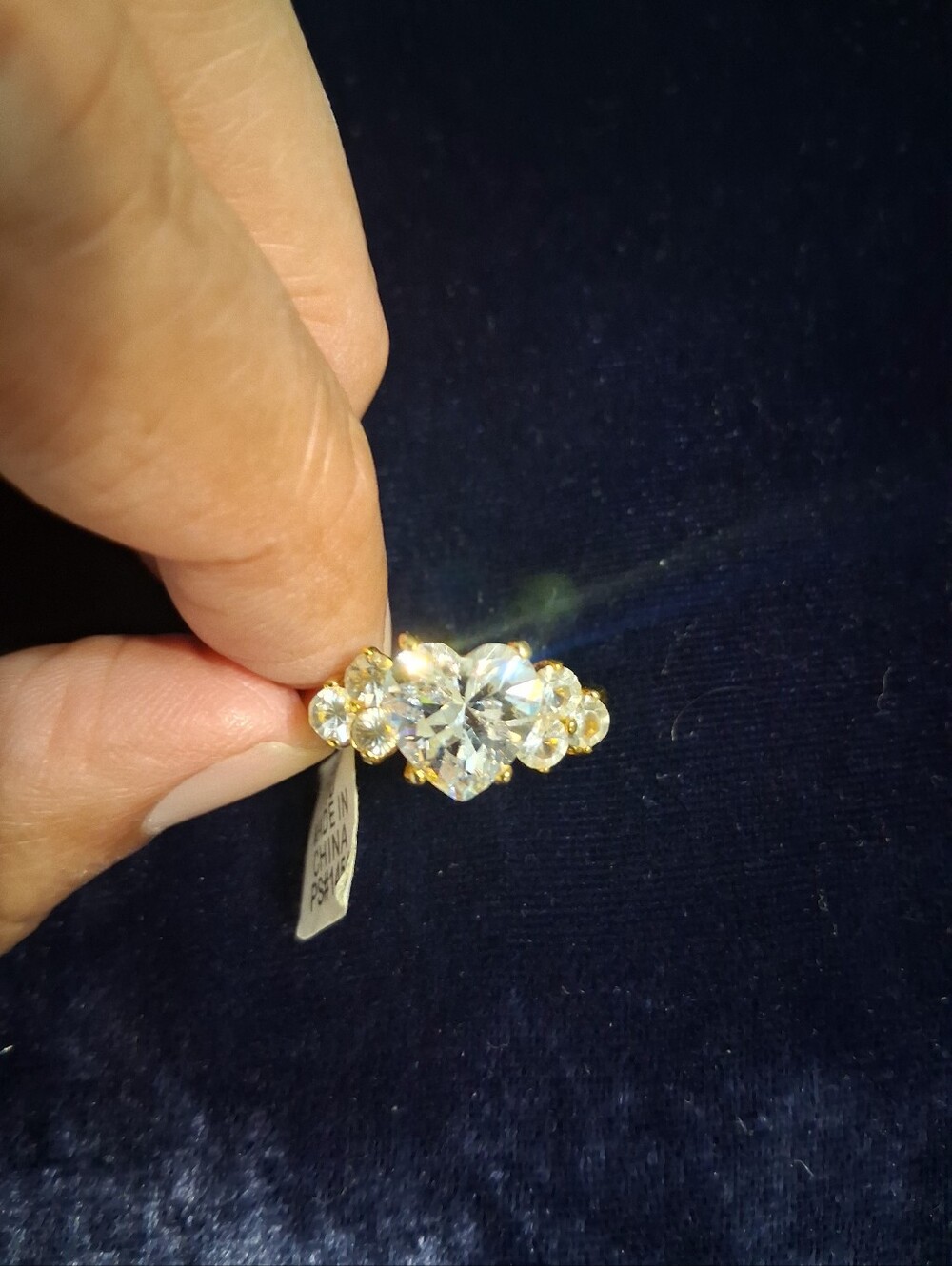 Gold-Plated Clear Crystal Cluster Ring